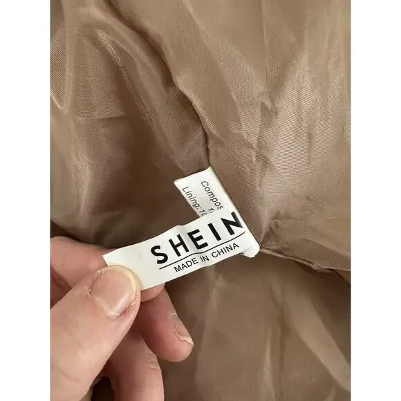 Shein Puffer Coat Jacket Sz L Brown Minimalist Trendy High Neck Normcore - Picture 5 of 11